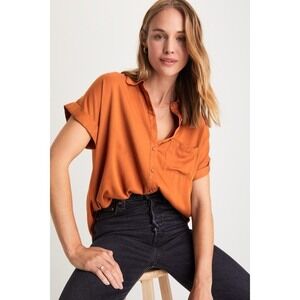 Lulus Blythe Rust Brown Short Sleeve Button-up Top - Size M